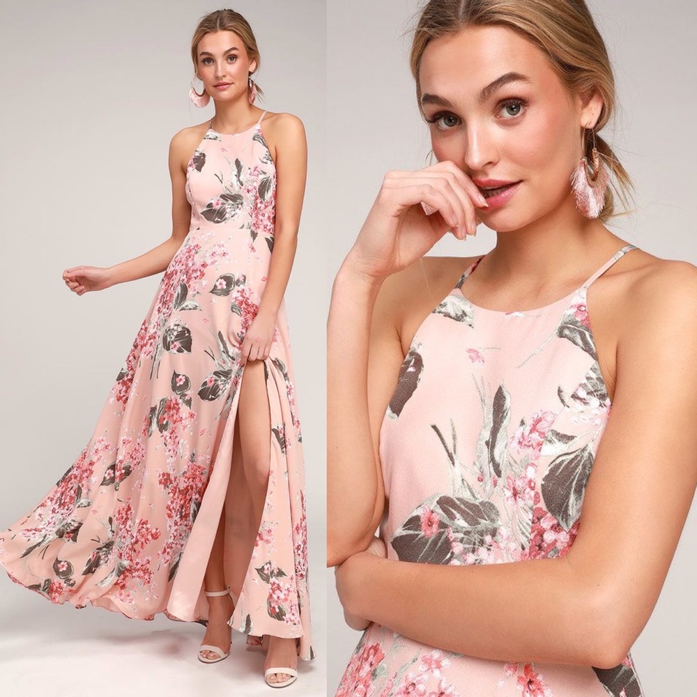 NEW Lulu’s Daley Blush Floral Sleeveless Maxi Dress Formal Boho Bohemian Pink XS
